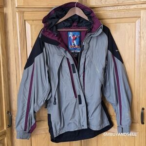 Solo Hard Corps Technicore Vintage Ski Jacket Grey Black Burgundy Mens 40 Hooded